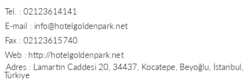 Golden Park Hotel telefon numaralar, faks, e-mail, posta adresi ve iletiim bilgileri